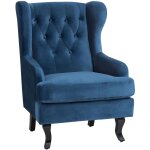 Beliani - fauteuil moderne r�tro en velours boutonn� bleu alta
