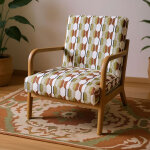 Fauteuil � motifs 74x64x78cm en tissu multicolore et bois d'h�v�a
