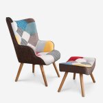 Fauteuil patchwork design moderne avec pouf repose - pieds patchy plus