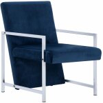 Fauteuil avec pieds chroms bleu velours vidaxl