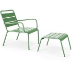 Fauteuil relax et repose pied en m�tal vert cactus - palavas