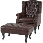 Hhg - fauteuil de relaxation chesterfield, cuir synthétique, brun antique avec repose - pied Hhg - fauteuil de relaxation chesterfield, cuir synthétique, brun antique avec repose - pied