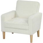 Fauteuil rembourr� avec accoudoirs, dossier inclinable, pieds en bois d'h�v�a, blanc cr�me