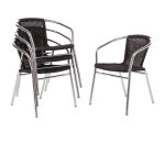 Fauteuils en rotin noir et aluminium empilables bolero - lot de 4