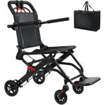 Fauteuil roulant portable, pliable, capacit� de charge de 130 kg, avec frein � main verrouillable, noir. ...