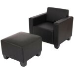Mendler - fauteuil salon / lounge lyon avec pouf, simili - cuir, noir Mendler - fauteuil salon / lounge lyon avec pouf, simili - cuir, noir