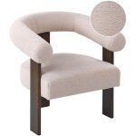 Fauteuil de salon r�tro pieds en bois marron fonc� rev�tement rembourr� boucl� beige clair ilbro