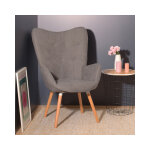 Meubles cosy - fauteuil salon - style scandinave - tissu gris et pieds en bois de htre - 68x73x106cm ...