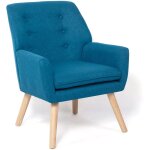 Idmarket ? fauteuil relax scandinave en tissu polyester bleu canard ? pieds en bois naturel ? dimensions ...