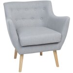 Fauteuil scandinave revêtu en tissu gris avec pieds en bois pour salon au design vintage rétro et nordique ... Fauteuil scandinave revêtu en tissu gris avec pieds en bois pour salon au design vintage rétro et nordique ...
