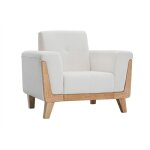 Miliboo - fauteuil scandinave en tissu effet velours blanc cass� et bois clair fjord