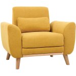 Miliboo - fauteuil scandinave en tissu effet velours jaune moutarde et bois clair ektor