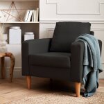 Fauteuil scandinave en tissu gris chin fonc - bjorn - canap 1 place fixe droit pieds bois