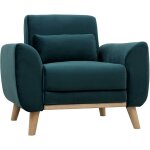 Miliboo - fauteuil scandinave en tissu velours bleu ptrole et bois clair ektor
