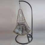 Fauteuil suspendu rond avec structure en me'tal et revetement en polirattan avec coussins gris 95x195 ...