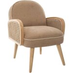 Fauteuil taupe atmosphera avec accoudoirs en tissage cannage pour chambre d'enfant, hauteur 56 cm