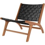 Fauteuil en teck et cuir tr�ss� noir - kuna