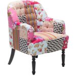 Fauteuil en tissu patchwork multicolore rembourr epais 2 pieds diffrents mandal