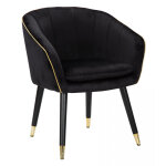 Fauteuil en tissu rembourré, avec finitions dorées, pieds en bois, avec détails dorés, couleur noire, ... Fauteuil en tissu rembourré, avec finitions dorées, pieds en bois, avec détails dorés, couleur noire, ...