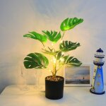 Faux palmier monstera, plantes artificielles en pot , 24 lumi�res led avec faux arbre aliment� par usb ...