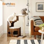 Feandrea - arbre � chat, hauteur 86cm, 3 plate - formes et 1 grotte, panneau mdf avec placage de bois, ...