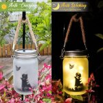 F�e papillon dans un bocal mason, lot de 2 lanternes solaires suspendues pour l'ext�rieur, lumi�re de ...