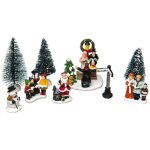 F��ric lights and christmas - set de 6 santons + 3 sapins en polyr�sine - multicolore - l 7 x p 5 x h ...