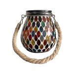 Lanternes solaires de jardin en verre mosaque, lampes de table d'extrieur, rouge