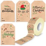 Tiquettes cadeaux autocollantes de nol, rouleau de 300 autocollants kraft de nol, tiquettes cadeaux ...