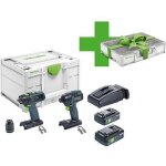 Festool - kit 18v sans fil perceuse  percussion, perceuse visseuse avec 2x 4, 0 ah batteries et chargeur ...