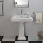Lavabo r�tro en c�ramique - 75 cm avec son pied colonne r�versible - blanc - fifties