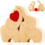 Figurine de couple d'�l�phants d'amour en bois avec c?ur rouge - cadeau de d�coration d'ornement d'�l�phants ...