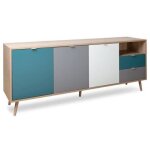 Finori - buffet 3 portes 2 tiroirs 180x40x71 cm naturel et bleu - bauleo