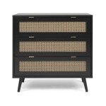 Finori - calicosy - commode 3 tiroirs impression cannage et noir l80 x h80 cm - villa Finori - calicosy - commode 3 tiroirs impression cannage et noir l80 x h80 cm - villa