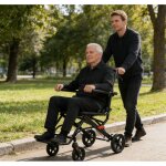 Flasidu - fauteuil roulant - portable et pliable, cadre ultra - l�ger en acier au carbone, frein de blocage, ...
