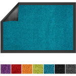 Tapis de porte paillasson d'entr�e use&wash turquoise 120 x 300 cm