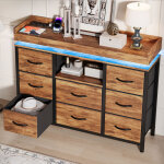 Foerpl - commode avec 8 tiroirs en tissu, meuble de rangement avec led et 2 prises usb et 2 prises secteur, ...