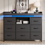 Foerpl - commode avec 8 tiroirs en tissu, meuble de rangement avec led et 2 prises usb et 2 prises secteur, ...