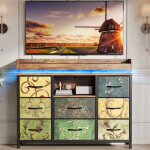 Foerpl - commode avec 8 tiroirs en tissu, meuble de rangement avec led et 2 prises usb et 2 prises secteur, ...