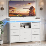 Foerpl - commode avec 8 tiroirs en tissu, meuble de rangement avec led et 2 prises usb et 2 prises secteur, ...