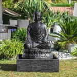 Wanda collection - fontaine de jardin bouddha assis 1 m 20 patin noir