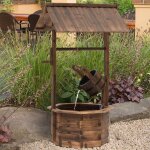 Fontaine de jardin ext�rieure en bois outsunny avec jet d'eau, bassin d�coratif, ornements, pompe, fontaine ...