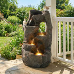 Fontaine de jardin led effet pierre avec pompa 300 l h r�sine grise d�cor terrasse balcon ambiance zen ...