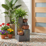 Fontaine de jardin sur pied ? style antique, cascade d?eau 230 v, trois bassins en cascade, pour jardin, ...