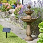 Fontaine de jardin solaire � 3 niveaux ? r�sine aspect pierre ? hauteur 98 cm ? pompe avec t�l�commande ...
