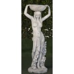 Fontaine statue classique en pierre reconstituée femme panier tête 35x117cm. Fontaine statue classique en pierre reconstituée femme panier tête 35x117cm.