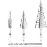 Forets tags, 4 forets coniques triangulaires 4 - 12 / 20 / 32 mm avec tournevis revtu de titane