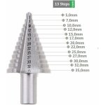 Foret fraise meche etage hss, fraise conique � double fente (5mm - 35mm) avec rev�tement titane, solide, ...
