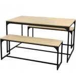 Fornord - ensemble table � manger avec 2 bancs naturel et noir - onyx