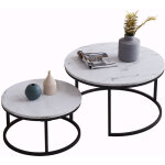 Fortuna lai ? table basse gigogne ronde moderne ? cadre en m�tal ? panneau marbr� ? dimensions : 80 x ...